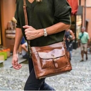 PATRICIA NASH Tuscana Lavello Map Brown Leather Crossbody Bag Like New